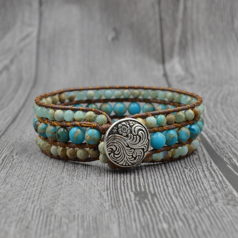 Bracelet multi-rangs en pierres naturelles