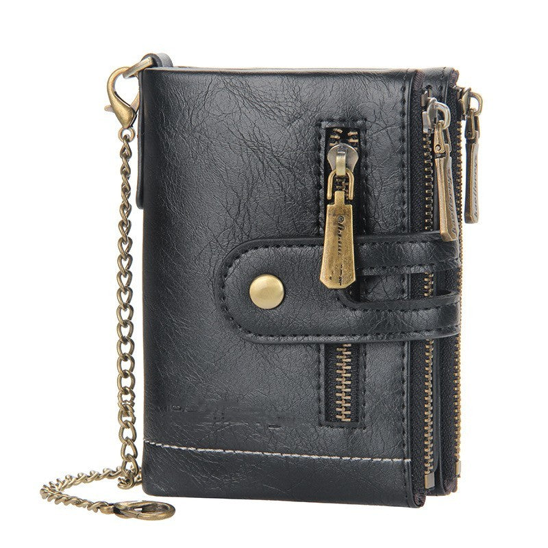 Portefeuille court pour homme à double fermeture éclair de style européen et américain