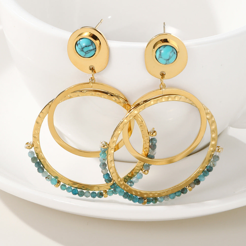 Retro Circle Natural Stone Earrings For Women