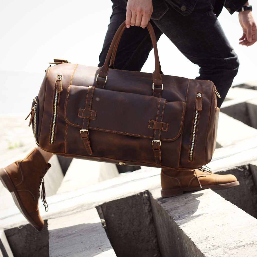 Sac de voyage en cuir de vachette véritable première couche, grande capacité, style rétro pour homme