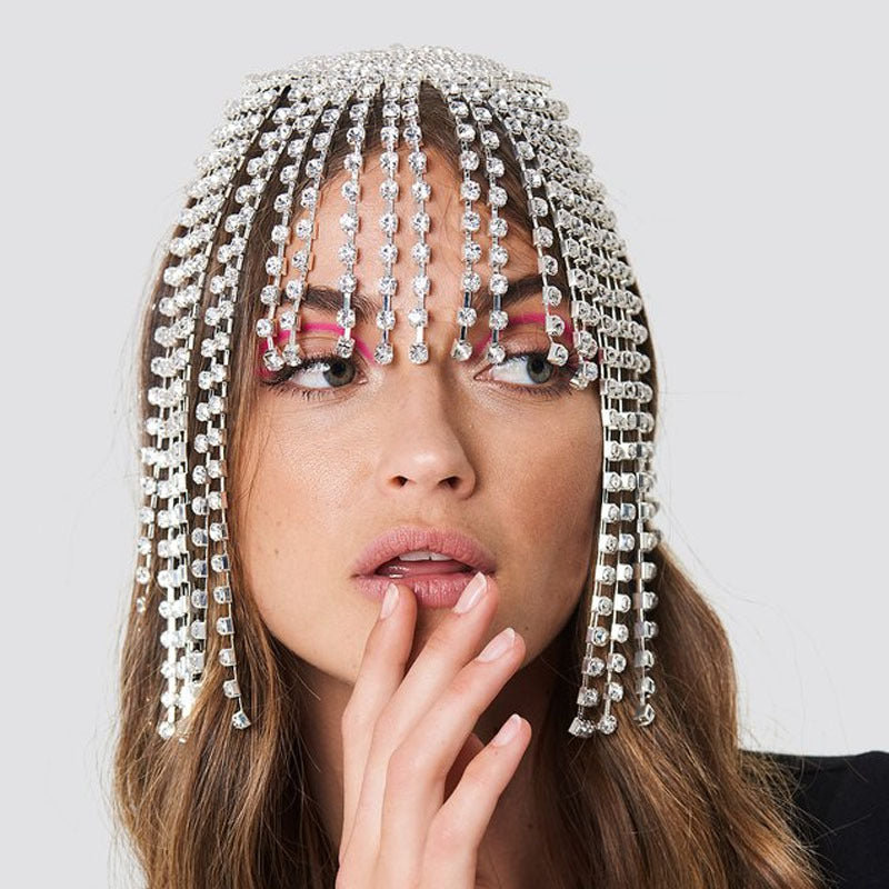 Coiffe en strass avec franges exagérées, accessoires de cheveux style ethnique