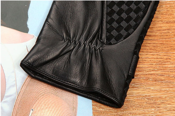 Touch Screen Woven Sheepskin Gloves Plus Velvet Thick Men's