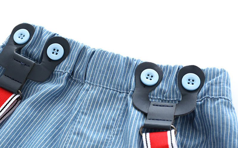 Gentleman Bow Tie Whale Print Romper Top Suit Boy Handsome Year-old Suspender Pants