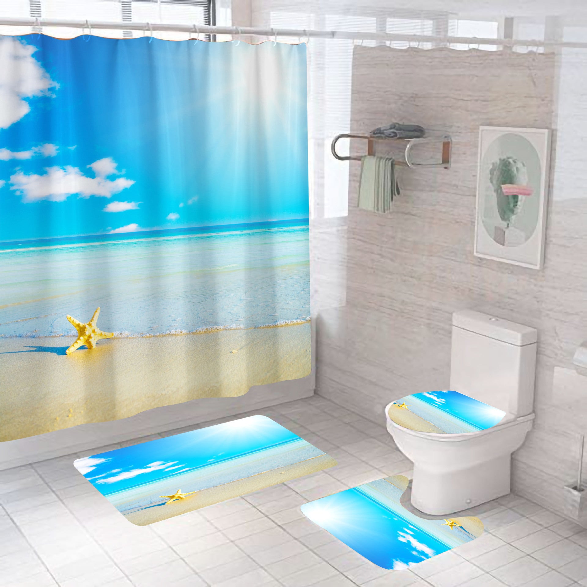 Mildew-proof Bathroom Shower Curtain Set Of Four