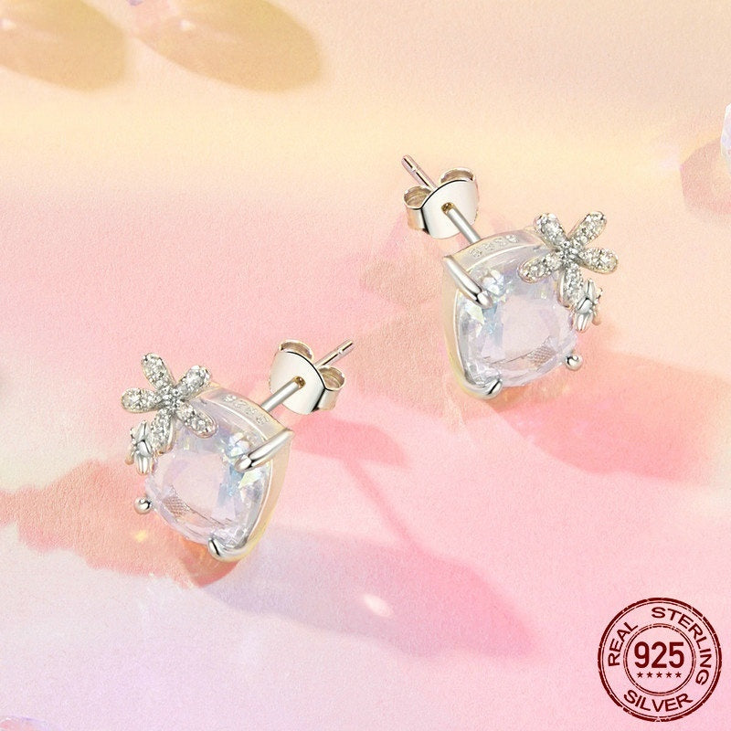 Fantasy Flower Main Stone Stud Earrings For Women Colorful Shining Exquisite Luxury 925 Sterling Silver Stud Earrings