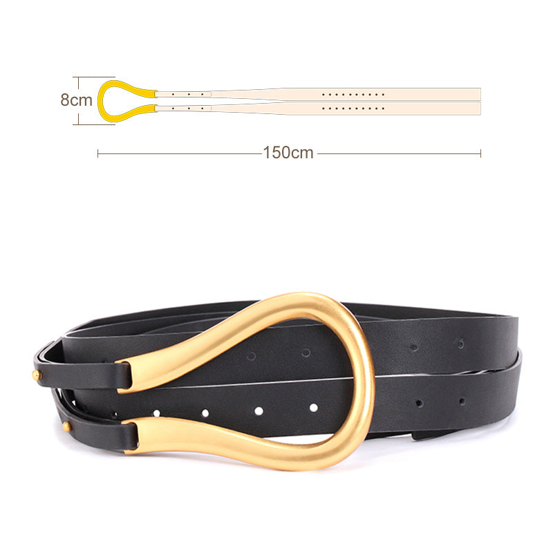 Ceinture femme en cuivre doré rétro à boucle, tempérament élégant