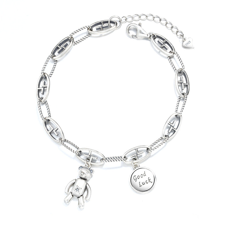 Fashion Cartoon LUCK Bear Thai Silver Bracelet Necklace