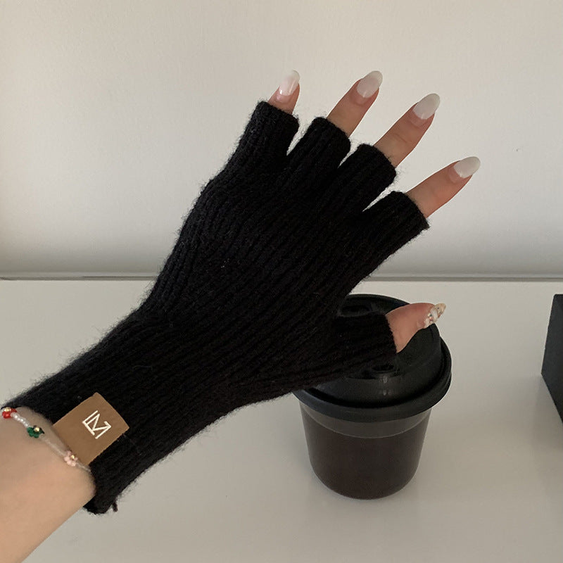 Knitted Wool Half Finger Gloves Solid Color