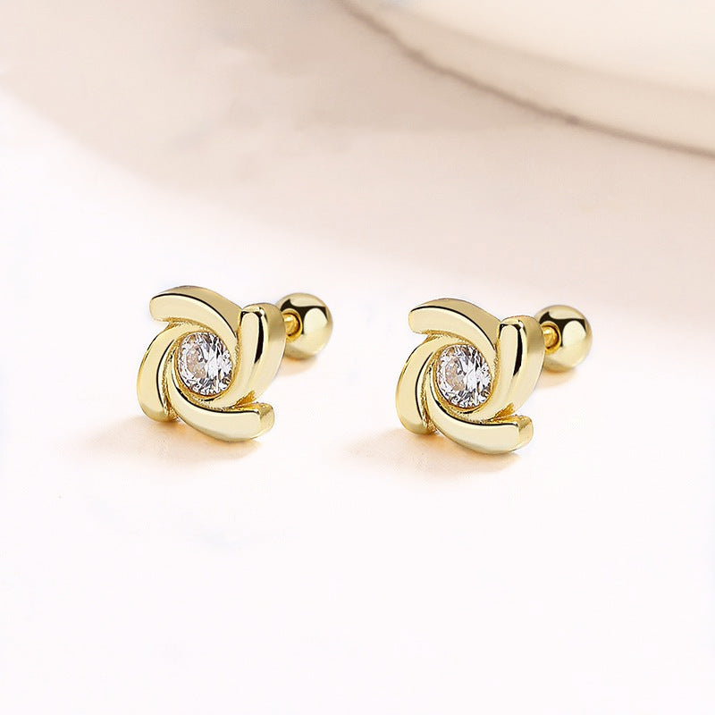 925 Sterling Silver Rotating Windmill Thread Stud Earrings For Women