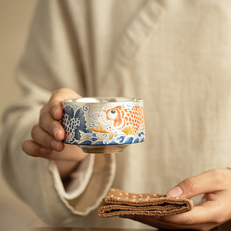 Maître Tasse à Thé en Porcelaine Faite à la Main, Plaqué Argent