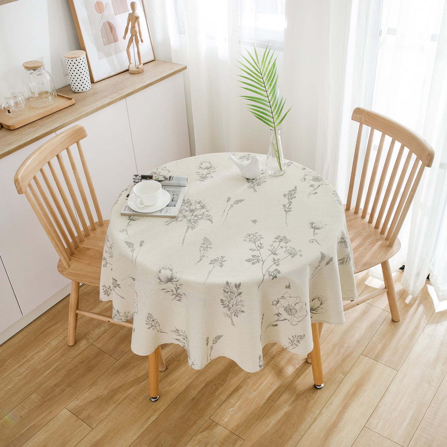 Sketch Flower Printed Cotton Linen Table Cloth