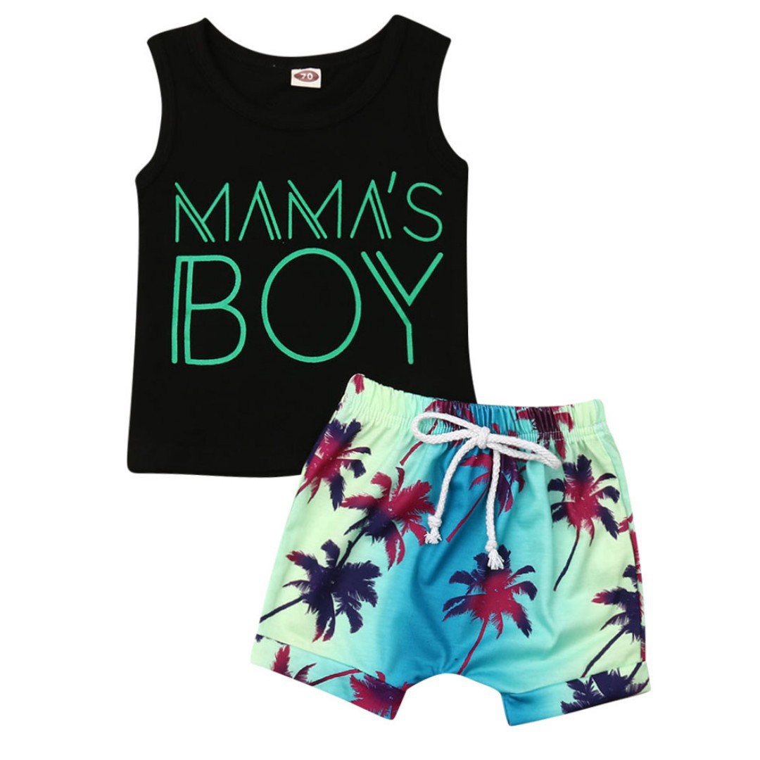 Black Vest Coconut Leaf Shorts Set Two-piece Elastic Cotton Set