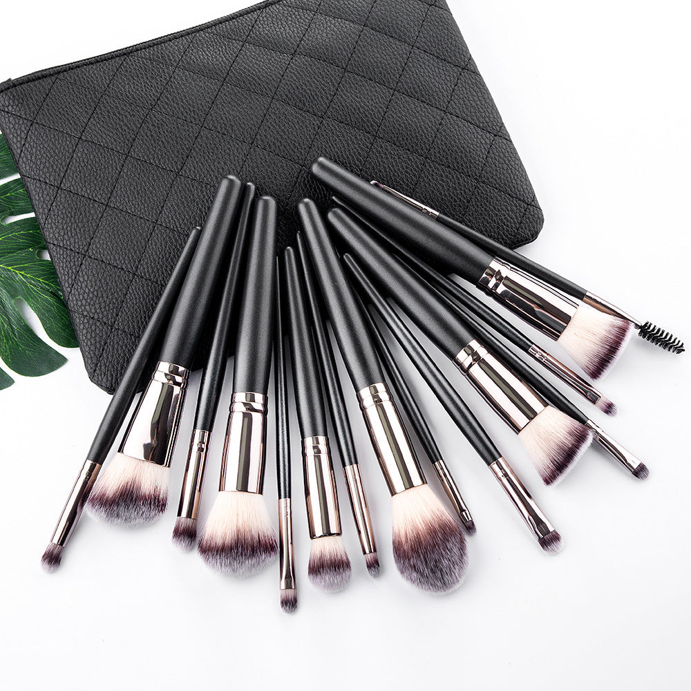 Ensemble de 15 pinceaux de maquillage, kit complet, outils de maquillage noirs mats
