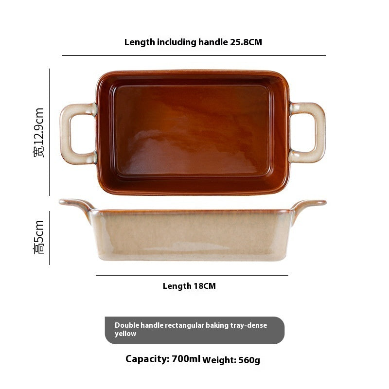 Bandeja de cerámica rectangular para horno microondas, recipiente para hornear binaural