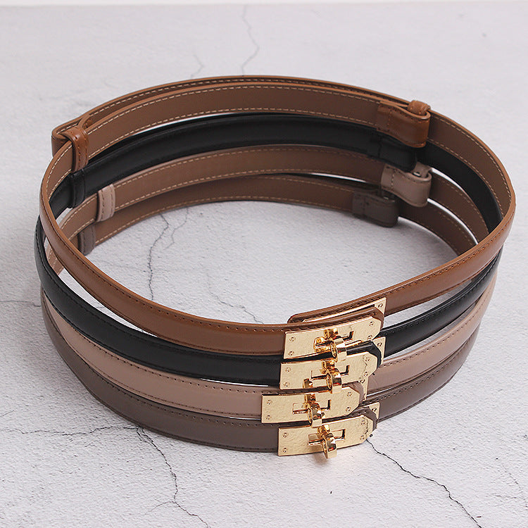Ceinture ornementale pour femme avec jupe pull manteau, sangle de taille fine noire, accessoires en cuir de vache, cache-taille