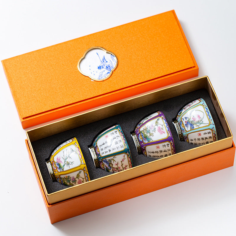 Porcelain Tea Tasting Cup Gift Box Chinese Style
