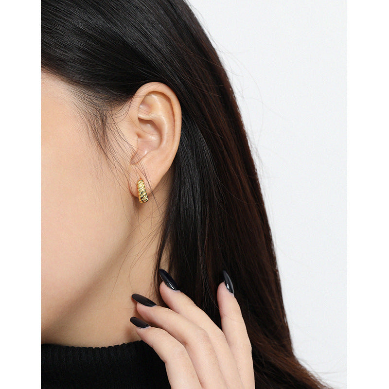 SS925 Sterling Silver Versatile Twill Twist Quality Earrings Women