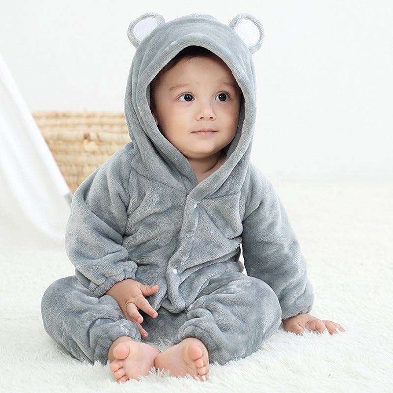 Flannel Romper Child Bear Jumpsuit Hooded Single-breasted Romper