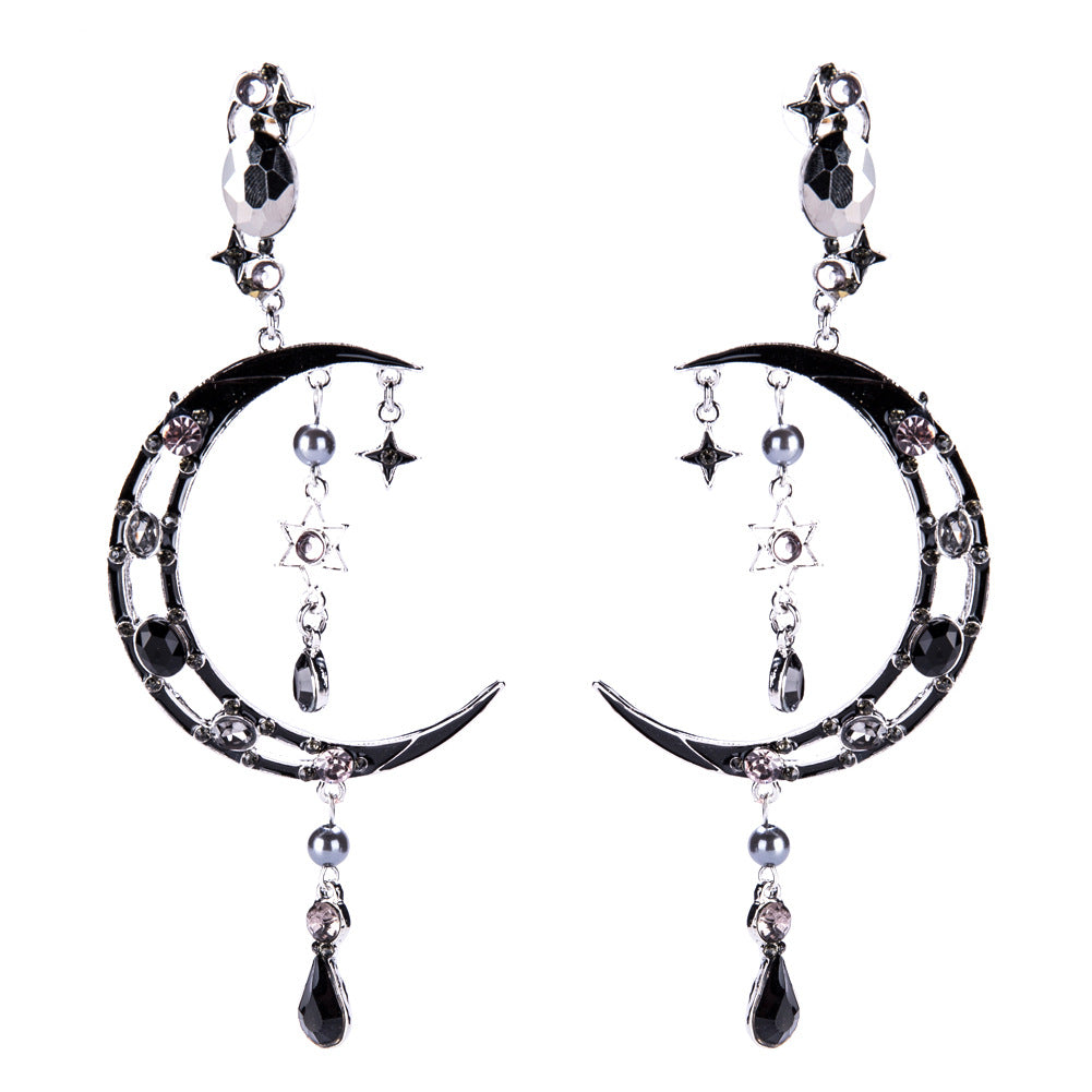 Exaggerated Temperament Drop Oil Diamond Earrings Moon