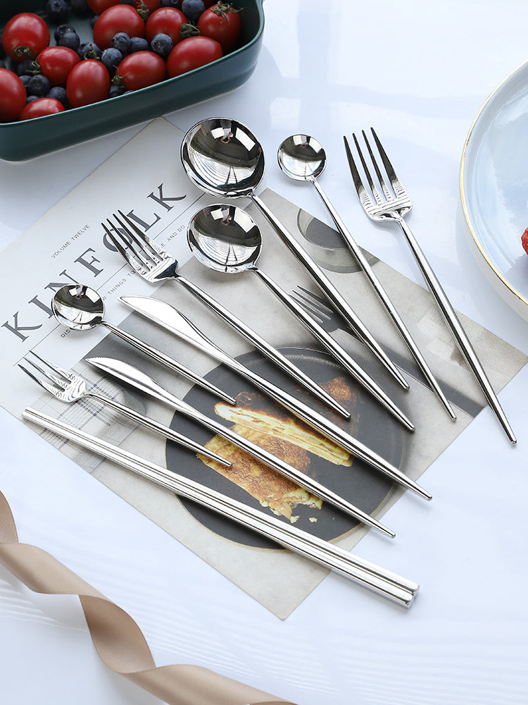 Nordic Style 304 Stainless Steel Western Food Knife Spoon Chopsticks Four-piece Set