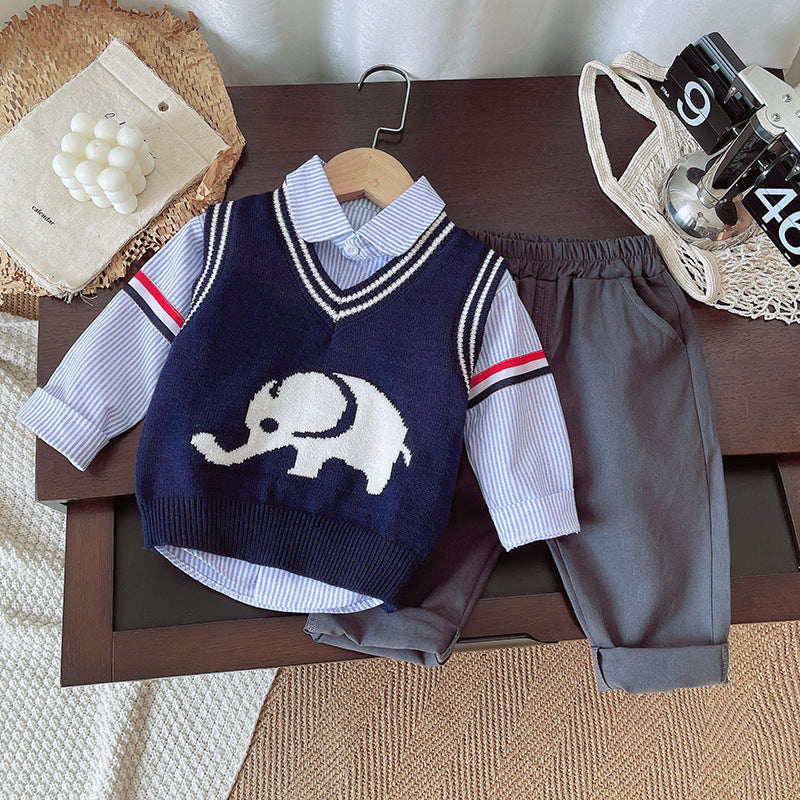 Baby Clothing Western Style Elephant Sweater Three-piece Set