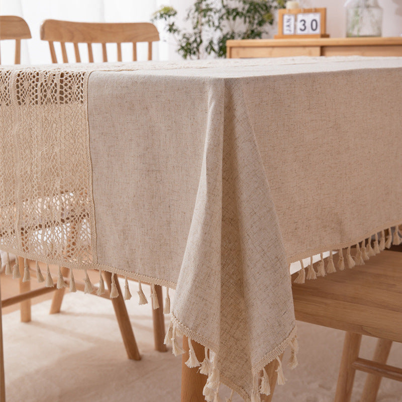 Polyester Linen Plain Hollow Lace Tablecloth