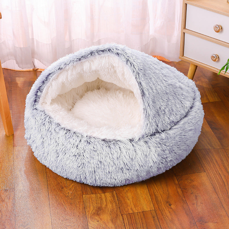 Lit rond semi-fermé en peluche à double usage pour animaux, demi-pack, sommeil profond