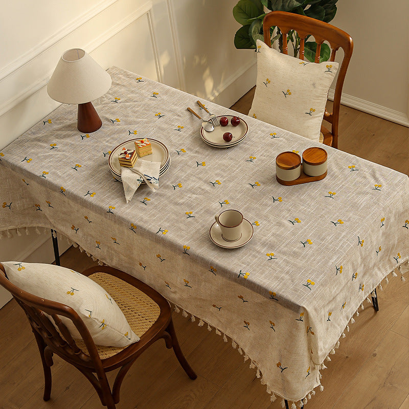 Japanese Linen Tablecloth Tassel Embroidery