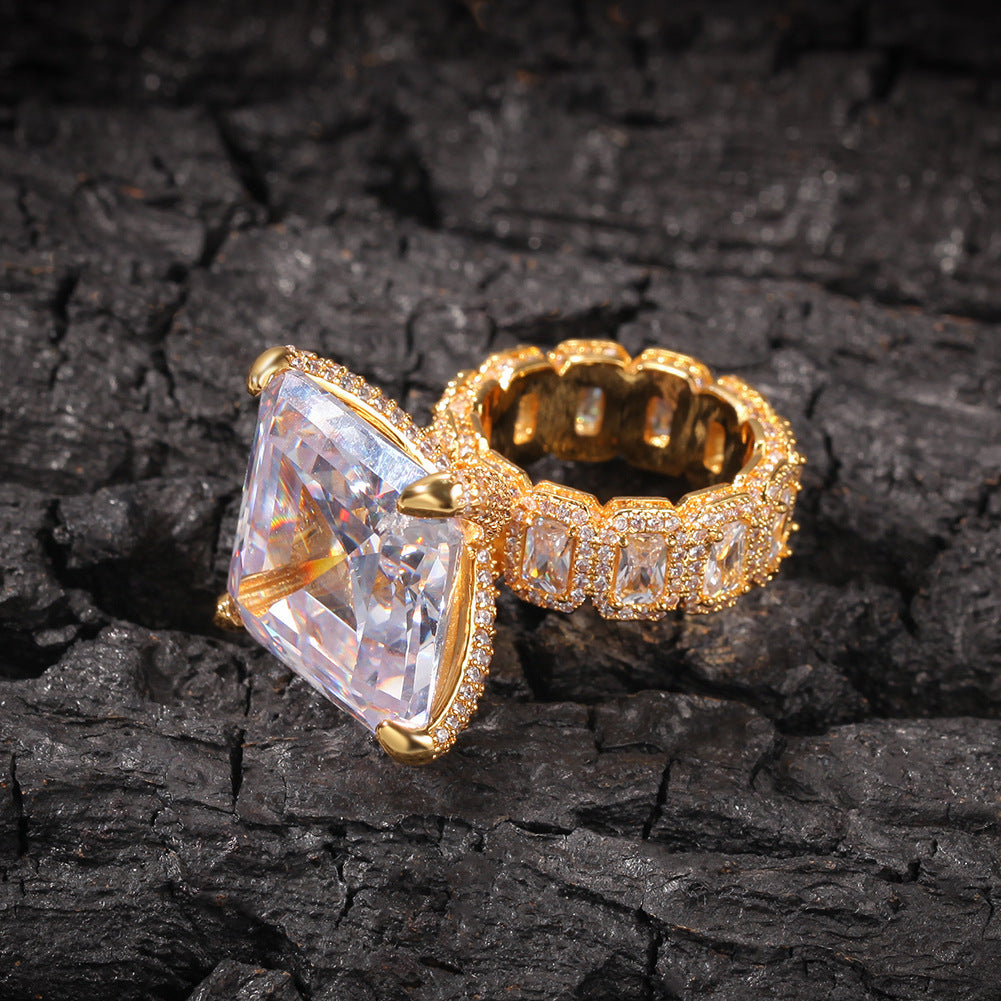 Vintage Hip Hop Gold Plated Men's Luxury Large Zircon Ring