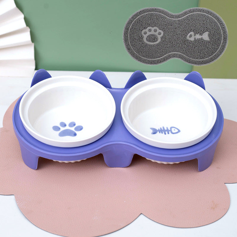 Gamelle pour Chat en Céramique, Double Gamelle, Gamelle d'Eau, Gamelle Oblique Surélevée, Fournitures pour Animaux de Compagnie