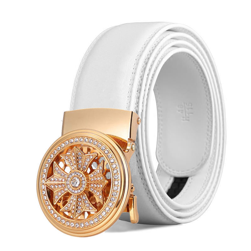 Men's Rotating Buckle Belt 3.5cm Wide Automatic Buckle Crystal Diamond Belt