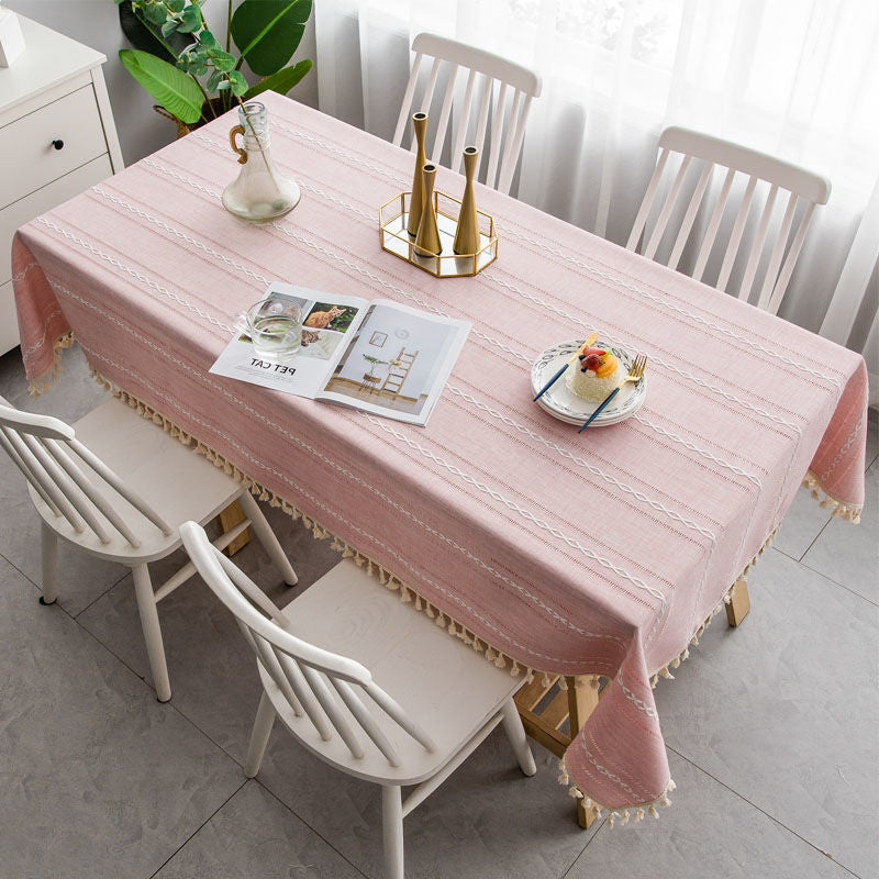 Ins Girl Heart Cotton Linen Cloth Art Tablecloth Small Square Tassel Dining Table Not