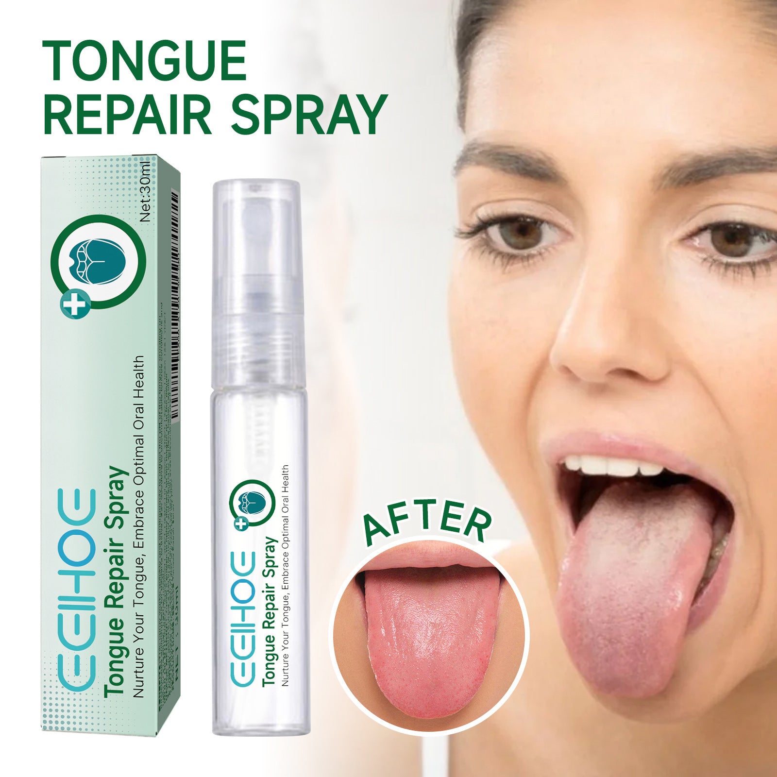 Vaporisateur pour les soins buccaux : Traite l'enduit lingual, blanchit la langue, soulage les crevasses et les gonflements de la langue.