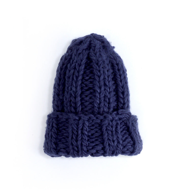 Knit Hat Ladies Pure Color Simple Coarse Wool Warm Earmuffs
