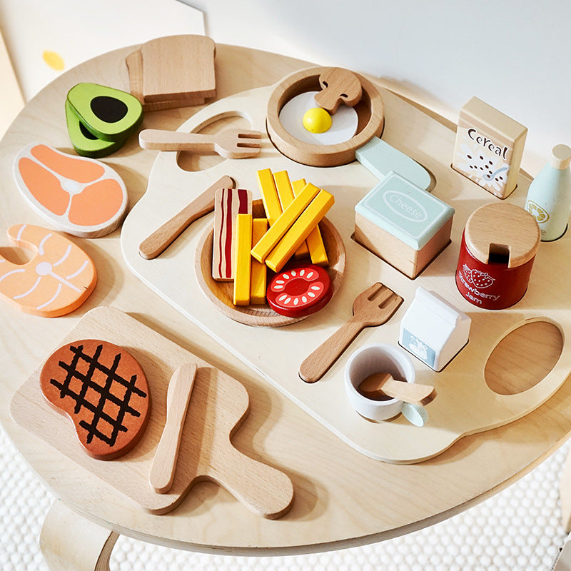 Jouet Maison de Jeu pour Enfants en Bois, Simulation de Steak et de Trancheuse à Pain