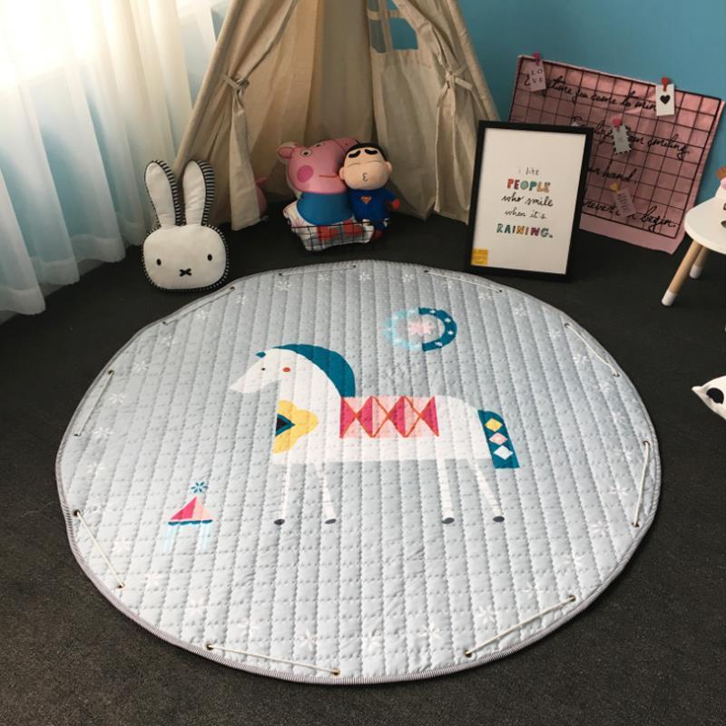 Round Fabric Baby Crawling Children's Play Mat, Toy Storage Blanket, Cotton Crawling Mat