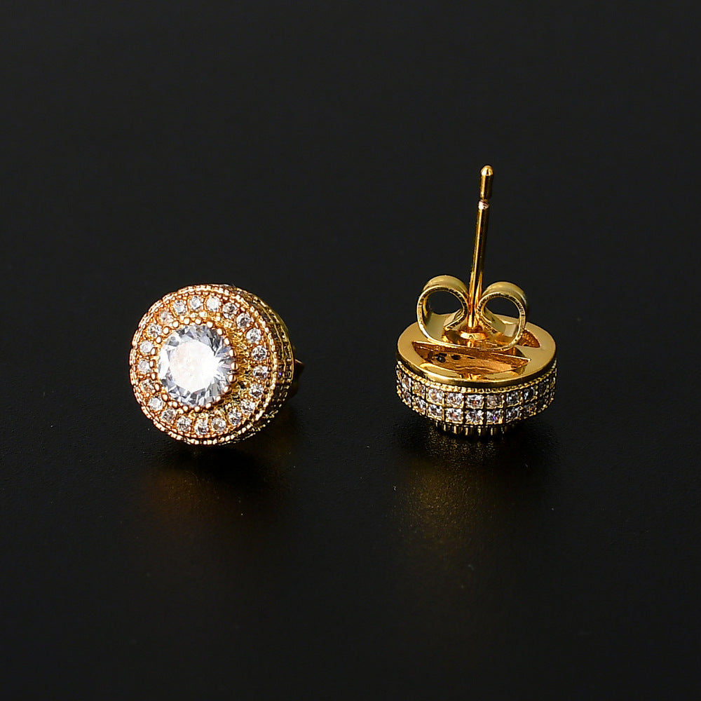 Round Full Zircon Hip Hop Personality Earrings Men And Women Trendy Diy Earrings