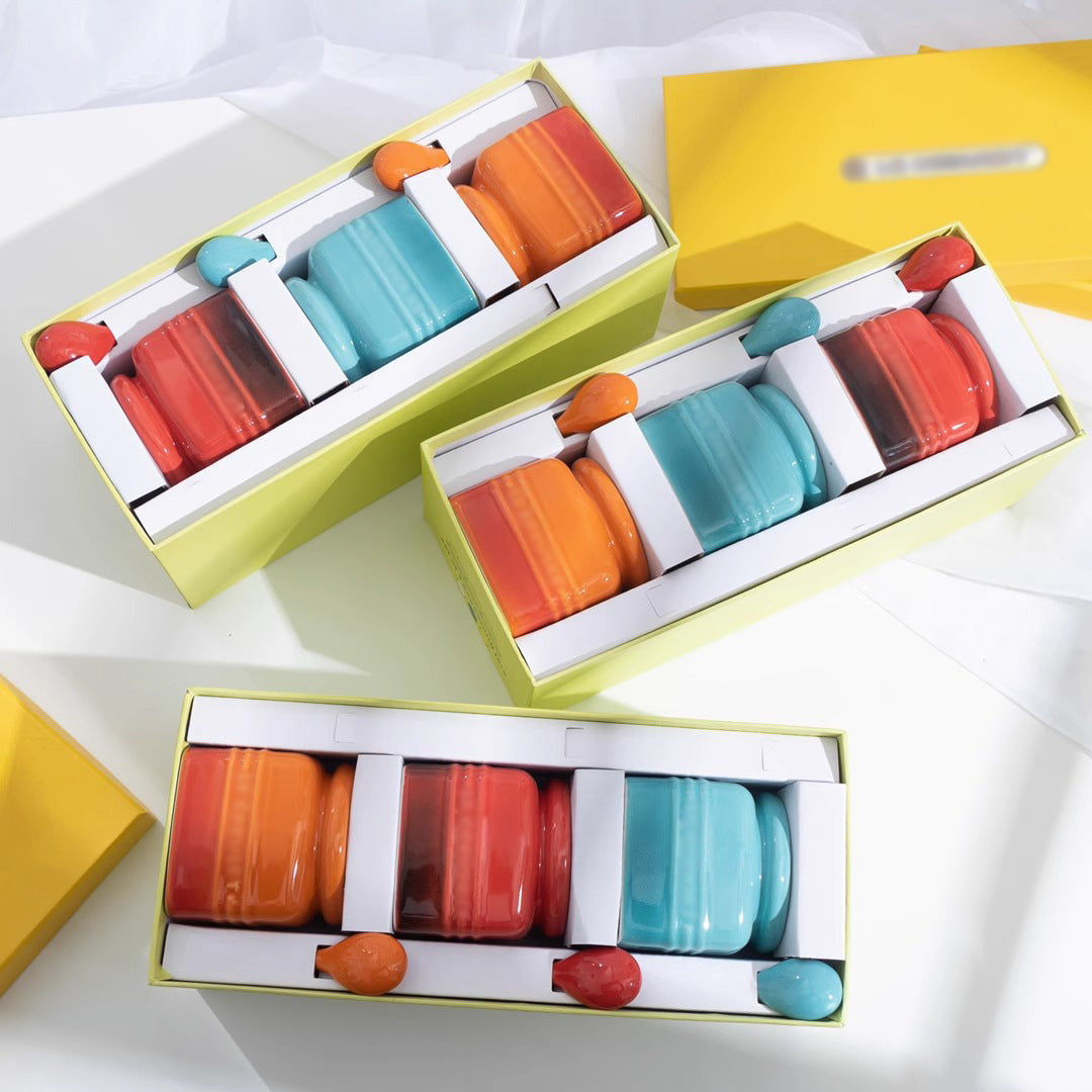 Bocaux à condiments en céramique avec cuillère Boîte cadeau Bouteille à condiment