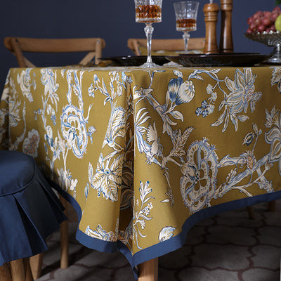 Nappe Fleur Jaune en Coton et Lin Art Rond Rectangulaire