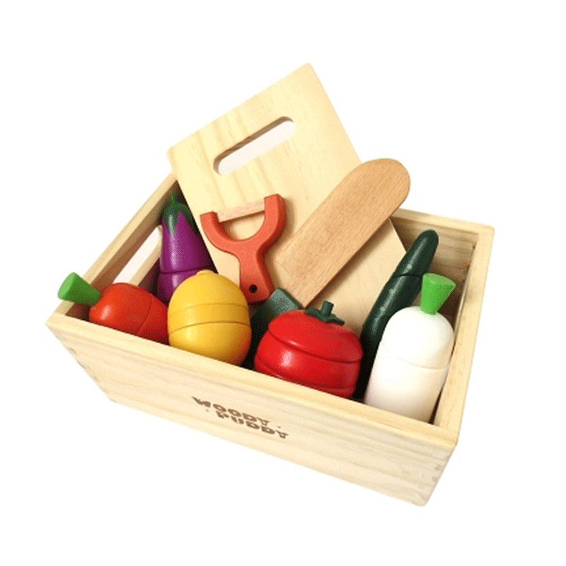 Children Play House Simulation Woody Wooden Wooden Box Magnetic Fruit And Vegetable Slicer Toy