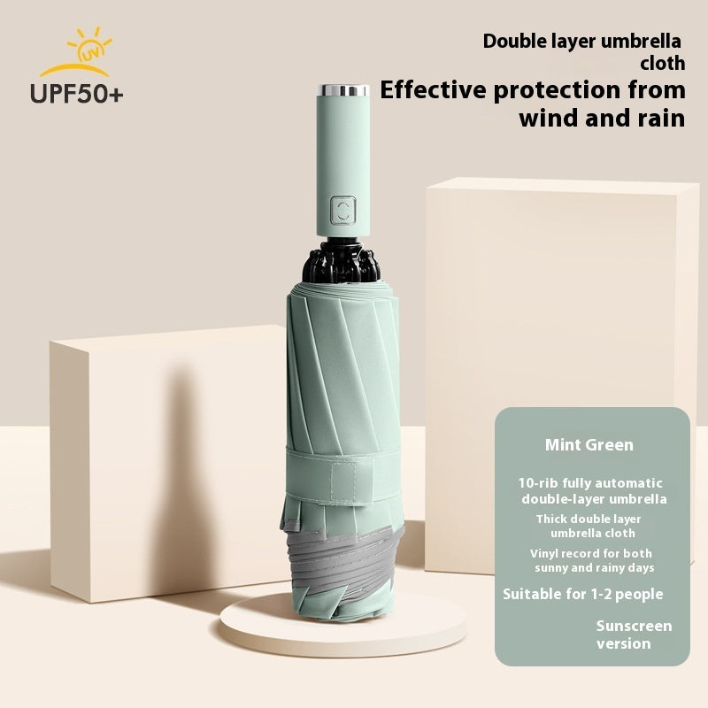 10-bone Automatic Vinyl Double-layer Reverse Umbrella