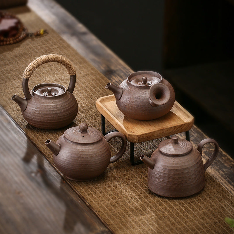 Théières en grès Kung Fu Tea avec anses, céramique, portatives
