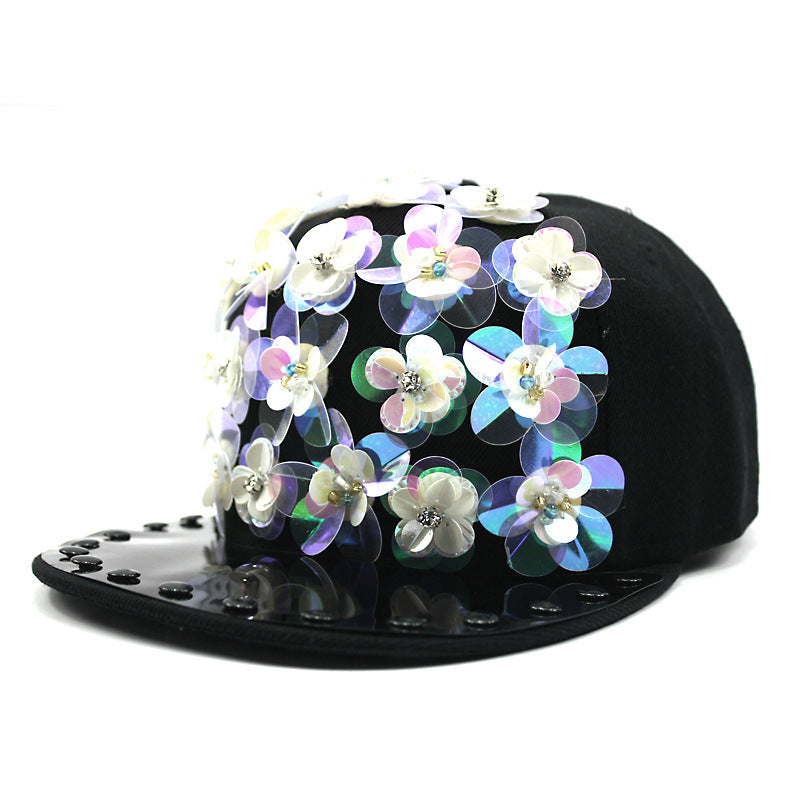 Men's Hip Hop Peaked Flower Sequins Flat-brimmed Baseball Cap