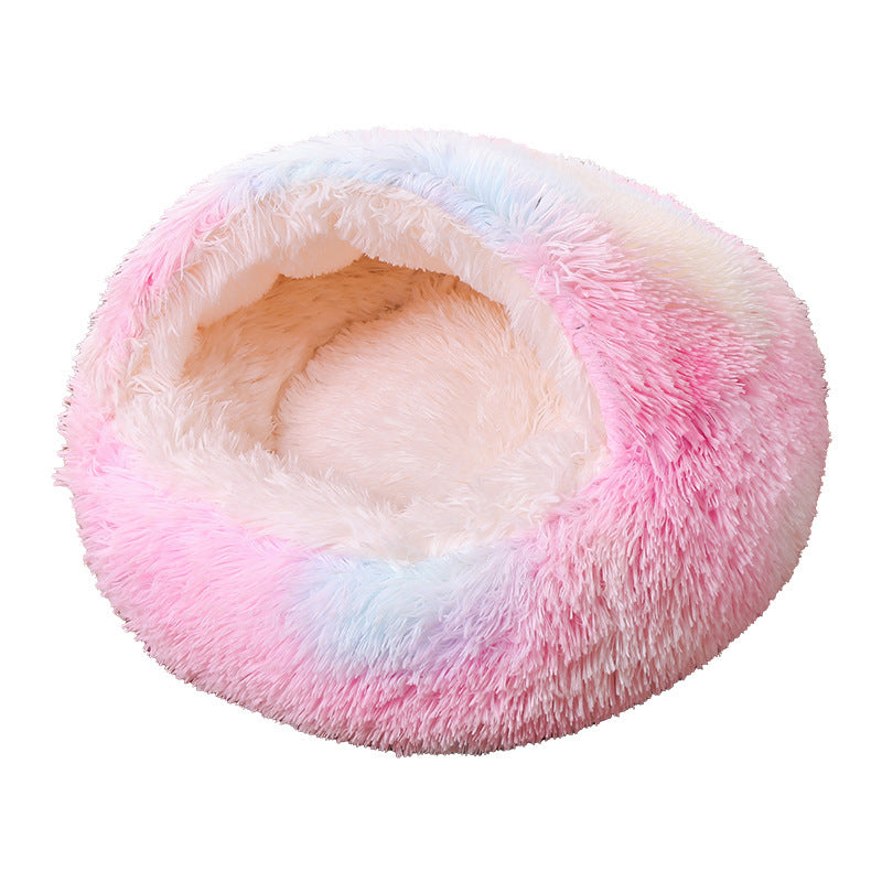 Lit rond semi-fermé en peluche à double usage pour animaux, demi-pack, sommeil profond