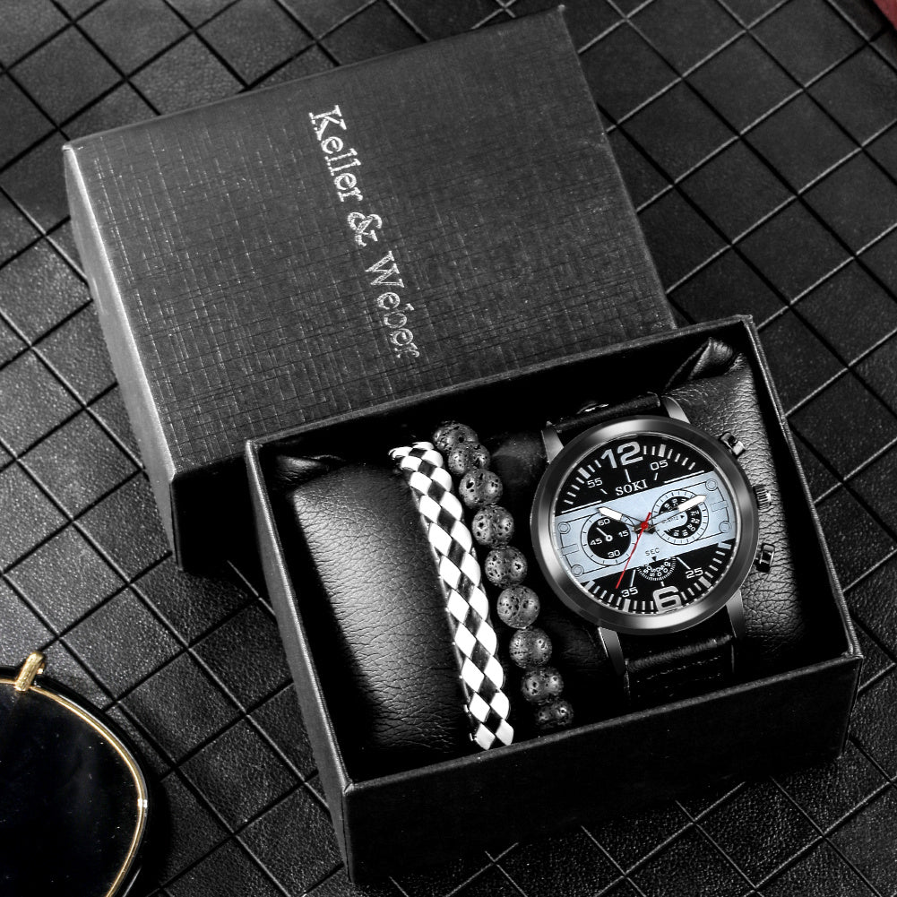 New Suit Men's Quartz Watch Bracelet Gift Set Box