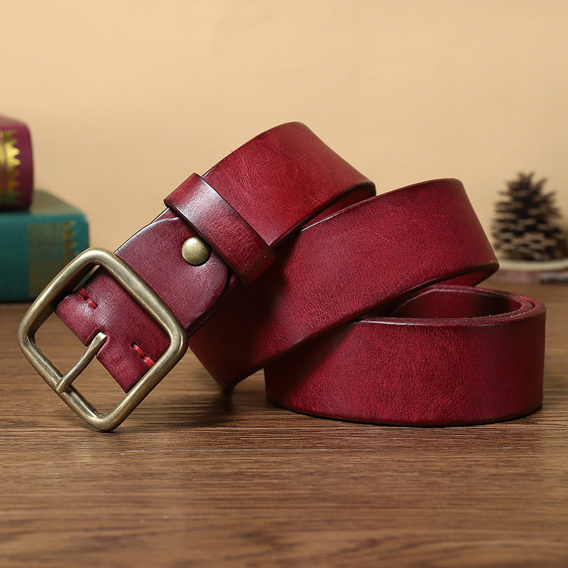 Fashion Pin Buckle Pure Copper Men's Cowhide Vintage Belt