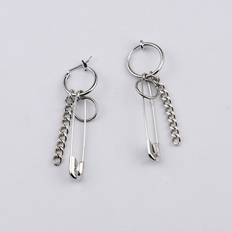 Fringed Chain Feather Earrings Titanium Steel