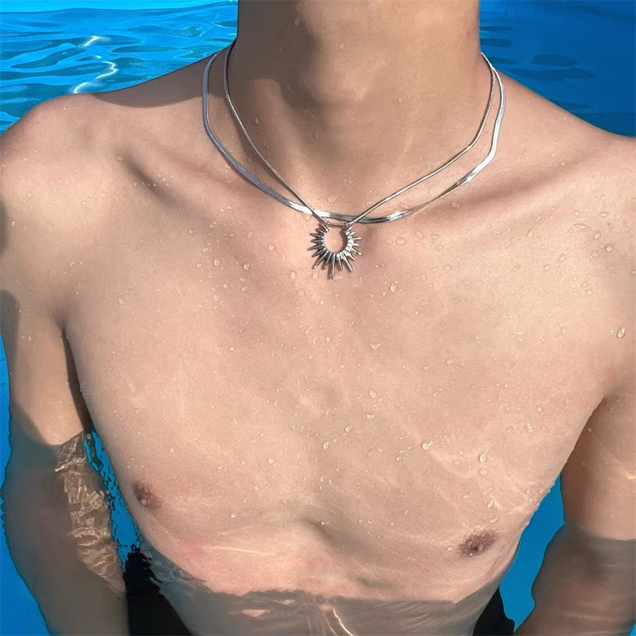 SUNFLOWER Double-layer Titanium Steel Necklace For Men