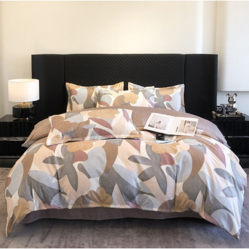 Flower Brushed Thickened Quilt Cover 4-piece Kit