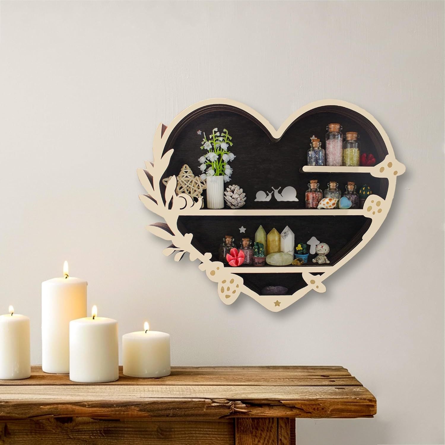 Heart-shaped Mushroom Display Rack Storage Wooden Craftwork Wall Decorations